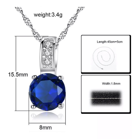 Round Sapphire Diamond Sterling Silver Necklace - Picture 4 of 4